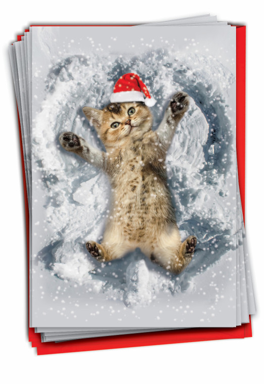 Critter Snow Angels - Cat, Pack Of 36 Printed Christmas Greeting Cards - C4187BXSG-B36x1