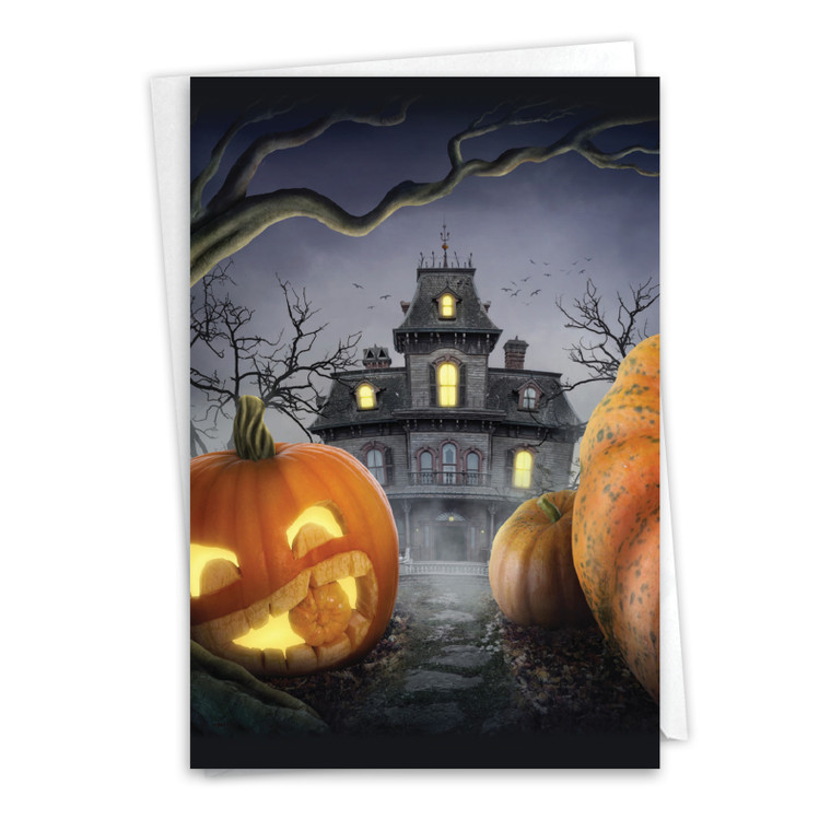 Spooky Pumpkins - Haunted House, Printed Halloween Greeting Card - C4962IHW