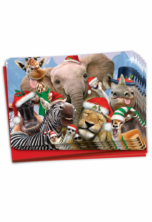 Merry Christmas To Zoo - Elephant Friends, Pack Of 36 Printed Christmas Greeting Cards - C6652CXSG-B36x1