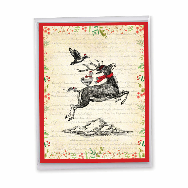 Vintage Farm Animals - Deer, Extra Large Christmas Greeting Card - J10184JXSG