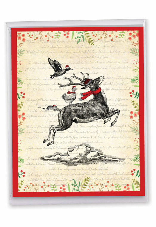 Vintage Farm Animals - Deer, Extra Large Christmas Greeting Card - J10184JXSG