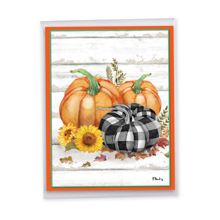 Rustic Fall - Three Pumpkins, Extra Large Blank All Occasions Greeting Card - J3373COCB