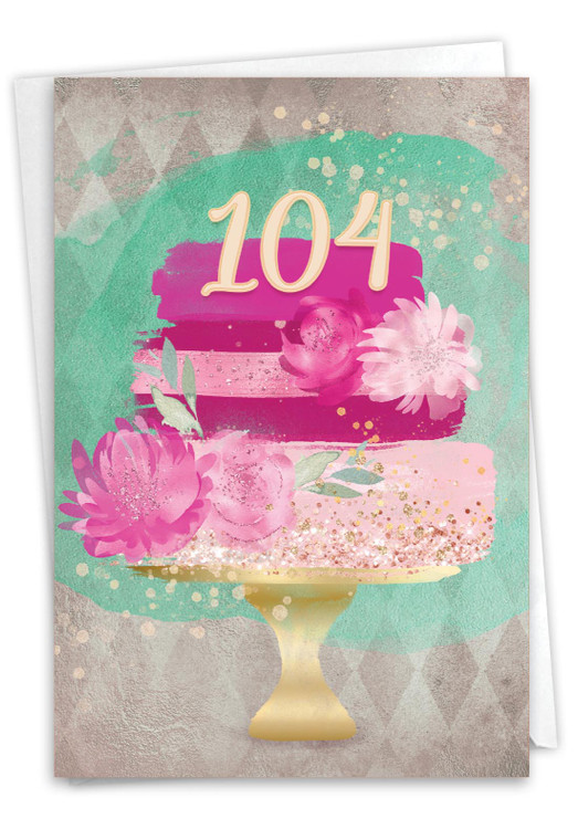 Number Cake 104, Printed Milestone Birthday Greeting Card - C10108MBG