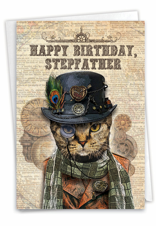 Steampunk Cats, Printed Birthday Stepfather Greeting Card - C6554FBG