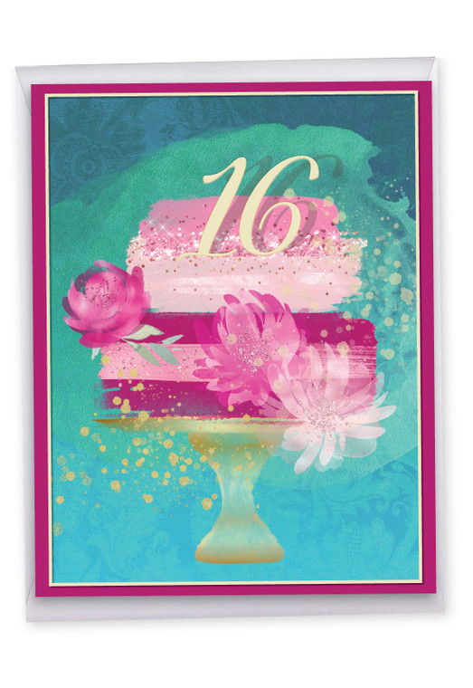 Number Cake 16, Jumbo Milestone Birthday Greeting Card - J10131MBG-US