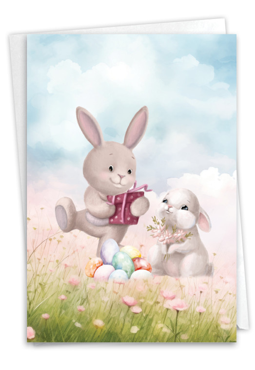 Fluffy Bunnies - Pair, Printed Easter Greeting Card - C10985CEAG