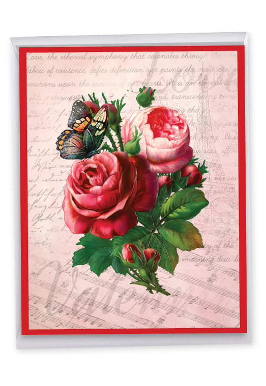 Vintage Blossoms - Red Rose, Jumbo Valentine's Day Greeting Card - J10978BVDG