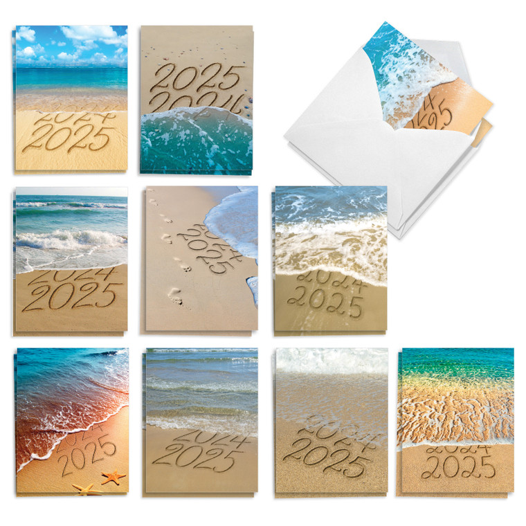 2025 Sands Of Time, Assorted Set Of Printed New Year Notecards - AM6133NYG-B2x10-24