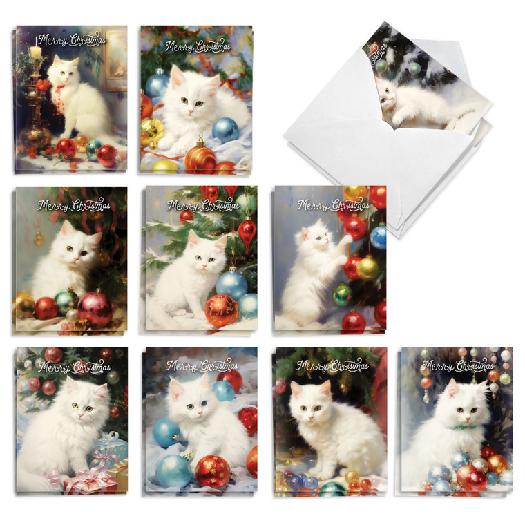 Romantic Cats, Assorted Set Of Printed Christmas Notecards - AM10769XSG-B2x10