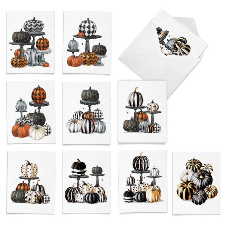 Black And White Pumpkins, Assorted Set Of Printed Halloween Notecards - AM10788HWG-B2x10