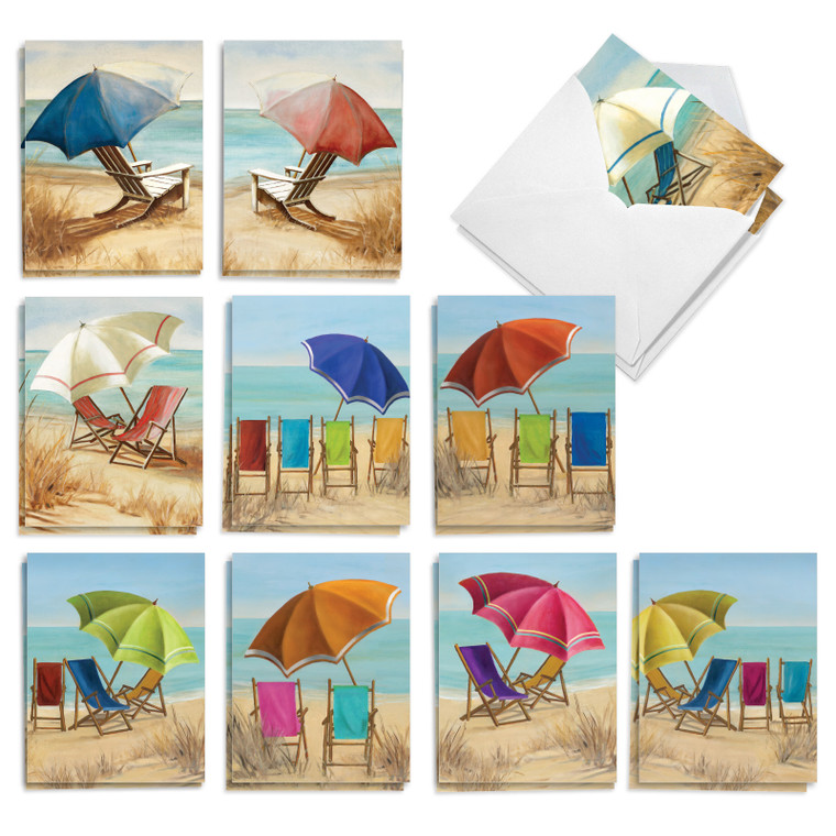 Beach Chairs, Assorted Set Of Printed Blank All Occasions Notecards - AM10692OCB-B2x10