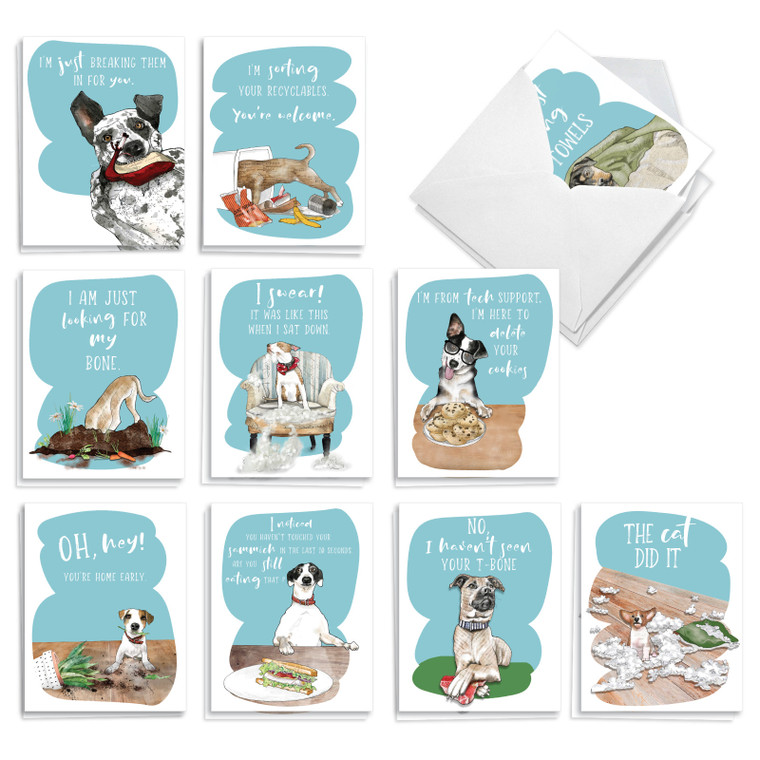 Naughty Dogs, Assorted Set Of Printed Blank All Occasions Notecards - AM10694OCB-B2x10