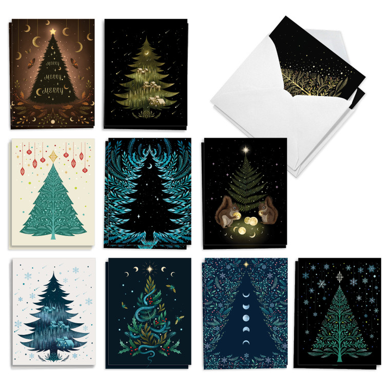 Episodic Trees, Assorted Set Of Printed Christmas Notecards - AM10696XSG-B2x10