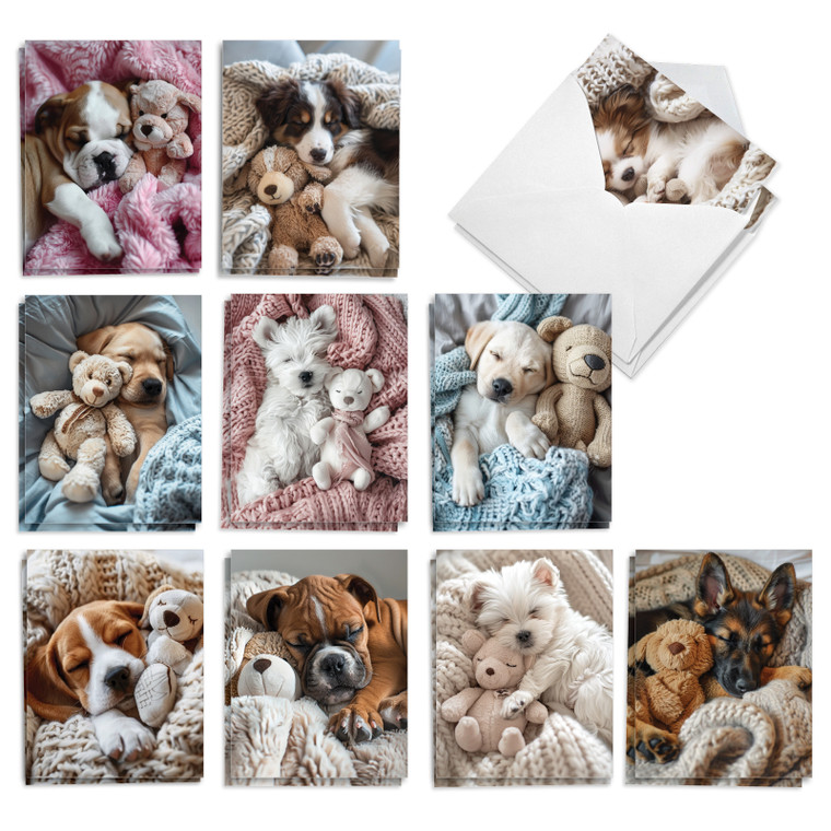 Puppies And Plush, Assorted Set Of Printed Blank All Occasions Notecards - AM10697OCB-B2x10