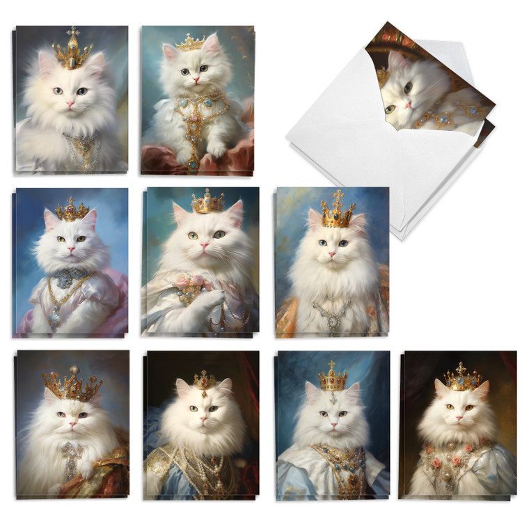 Royal Cats, Assorted Set Of Printed Blank All Occasions Notecards - AM10700OCB-B2x10