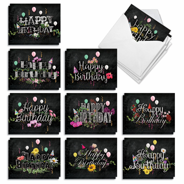 Chalk And Roses, Assorted Set Of Blank Birthday Notecards - AM6479BDB