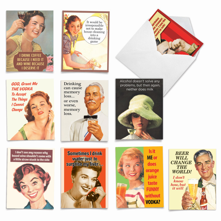 Retro Toasts, Assorted Set Of Birthday Notecards - AM6619BDG