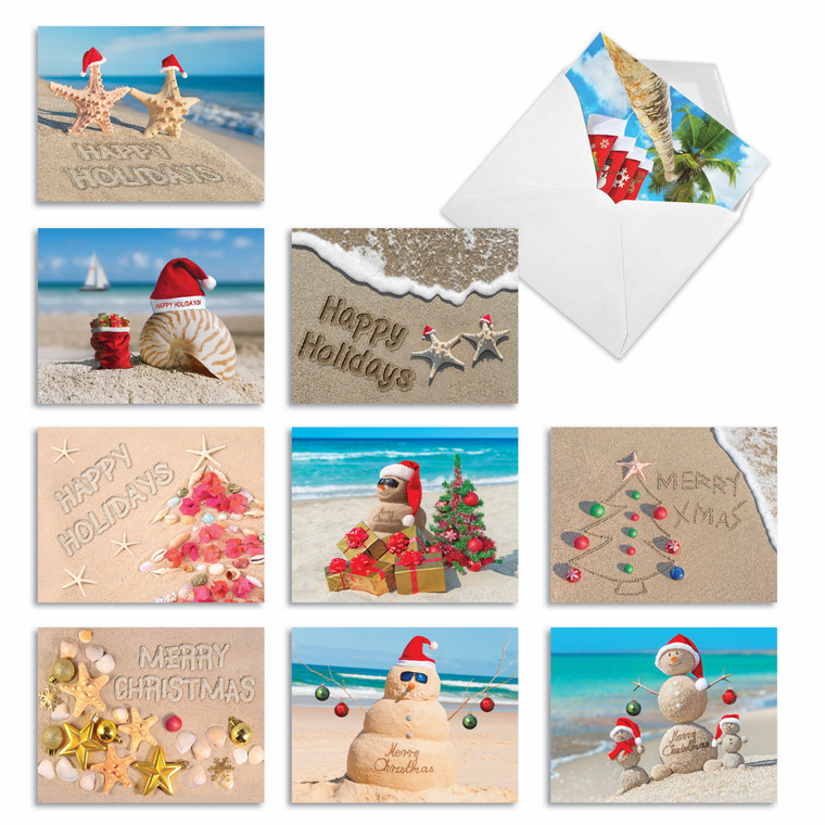 Season's Beachin', Assorted Set Of Christmas Notecards - AM6651XSG