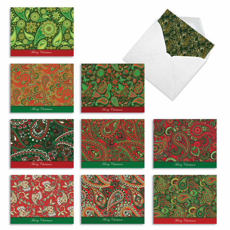 Christmas Paisley, Assorted Set Of Christmas Notecards - AM2943XSG