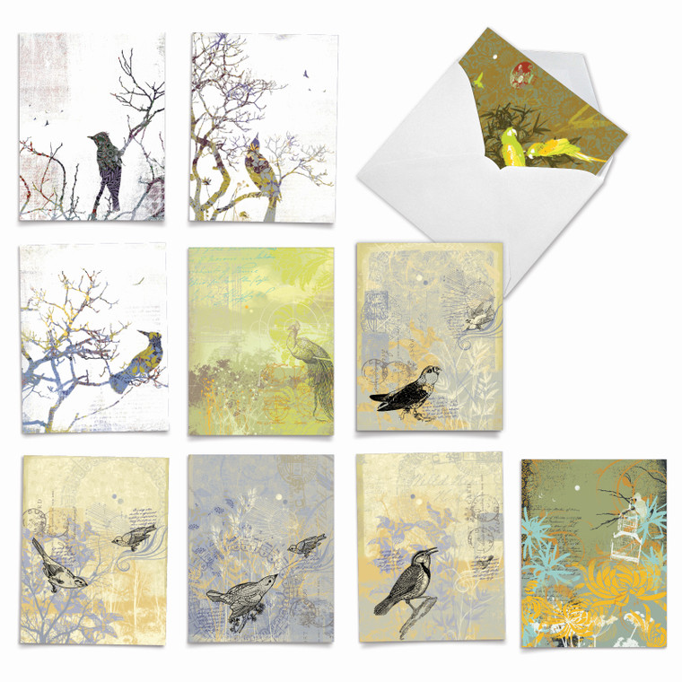 Bird Collages, Assorted Set Of Thank You Notecards - AM2987TYG