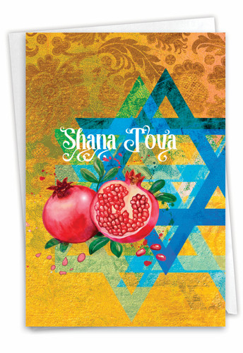 Iconbadge du nouvel an juif Rosh Hashanah avec grenade et signature 'Shana Tova' Bonne année