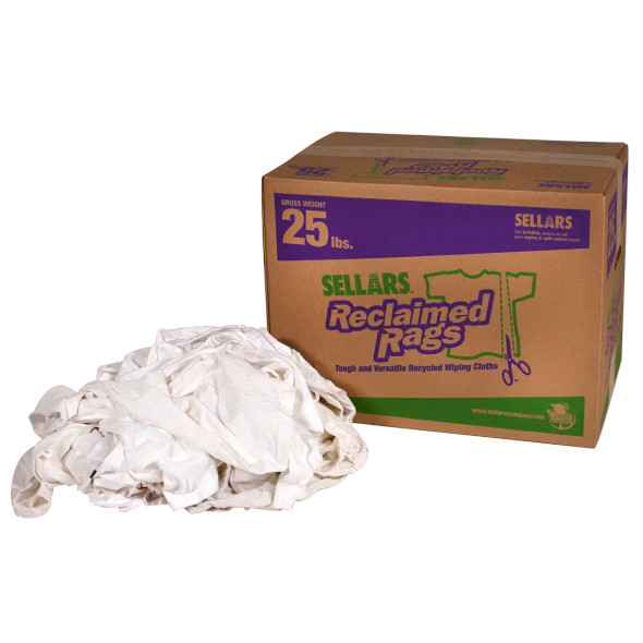 Sellars Reclaimed Knit T-Shirt Rags in white for industrial cleaning