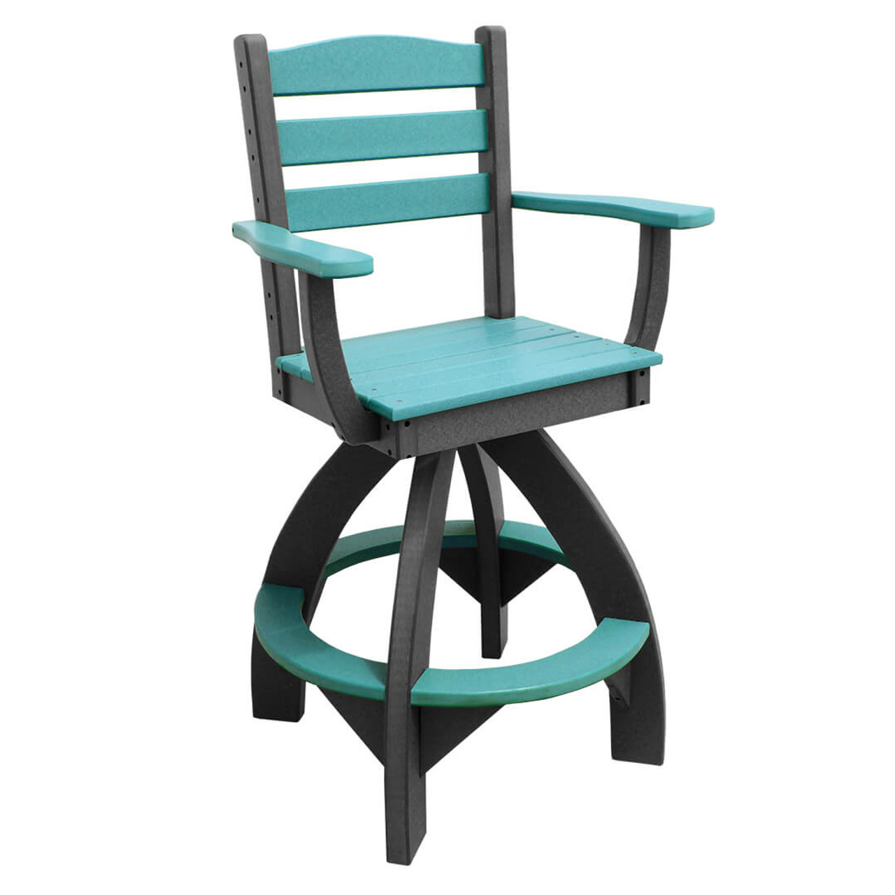 Outer Banks Ladder Back Poly Lumber Swivel Bar Stool with Arms