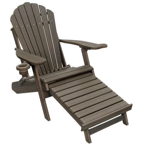 Outer Banks Poly Wood Grain Adirondack Chair with Integrated Footrest