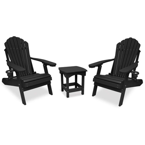 Outer Banks 3-Piece Deluxe Adirondack Chair Set with Harbor Side Table - Black Outer Banks 3-Piece Deluxe Adirondack Chair Set with Harbor Side Table - Black