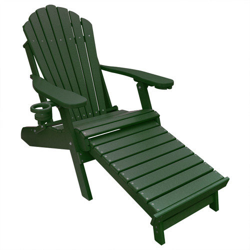 Outer Banks Poly Lumber Folding Oversized Adirondack Chair with Integrated Footrest Available in 21 Colors