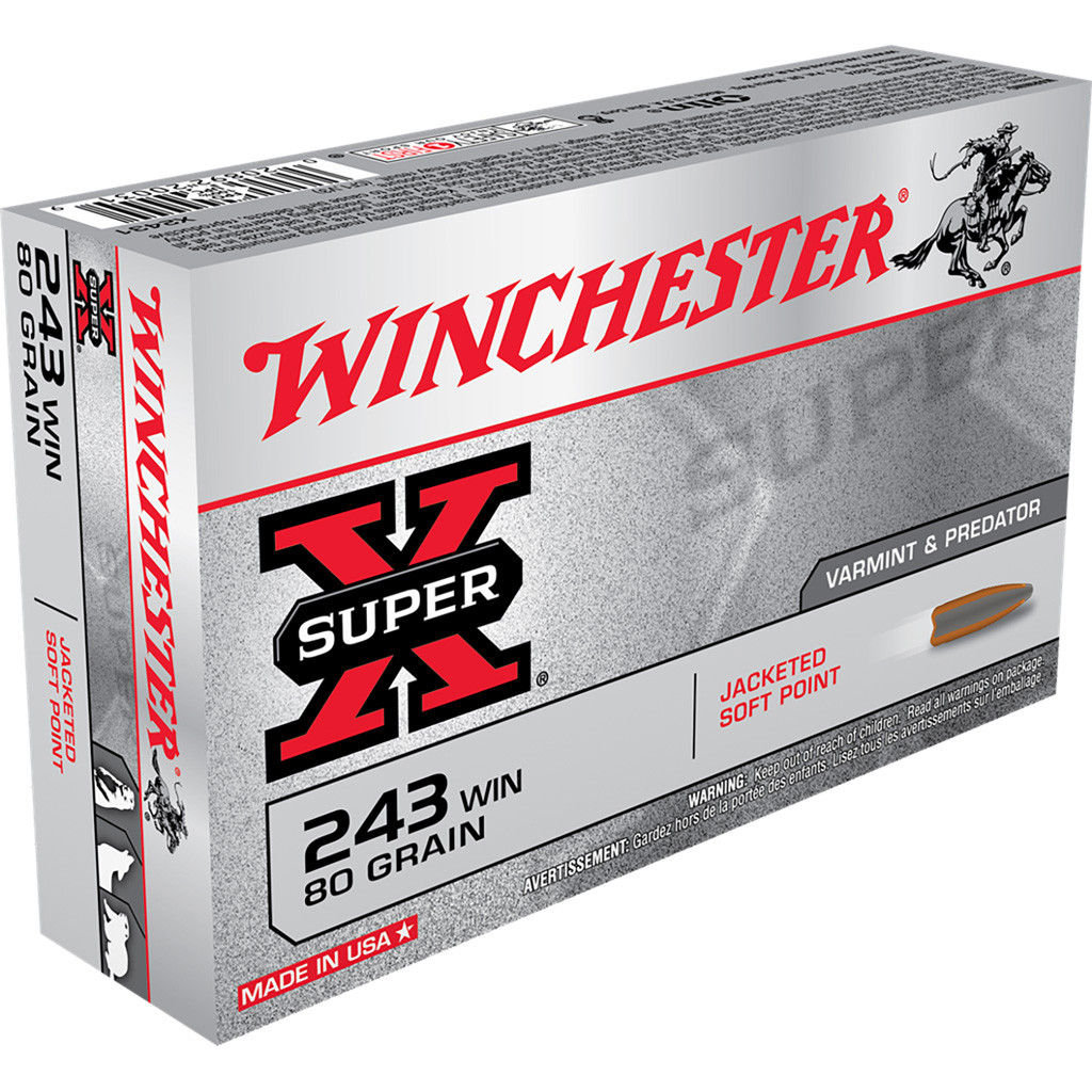 Winchester Super-X Rifle Ammo 243 Win 80 gr. Pointed Soft Point 20