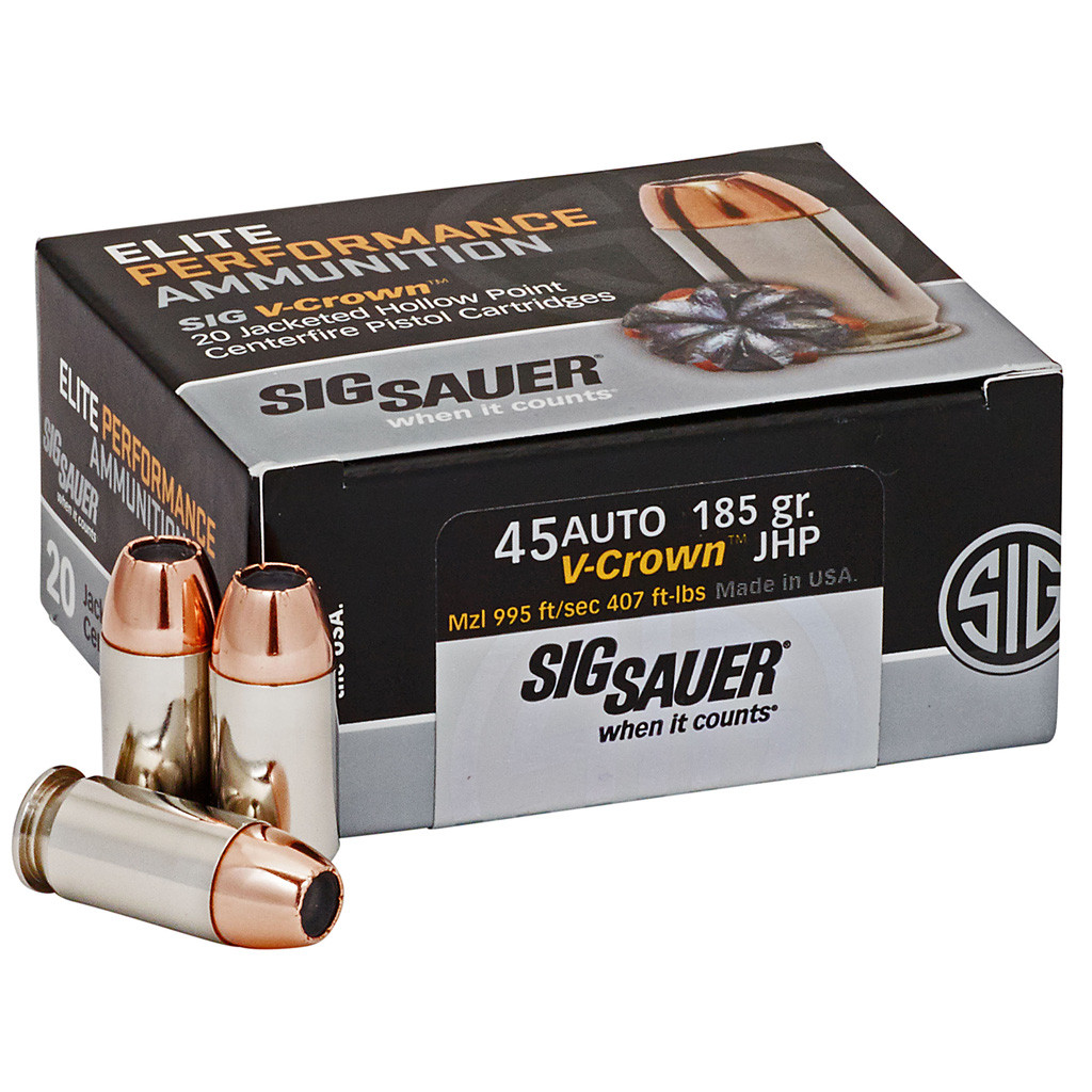 Sig Sauer Elite V-Crown Performance Pistol Ammo 45 ACP 185 gr. JHP