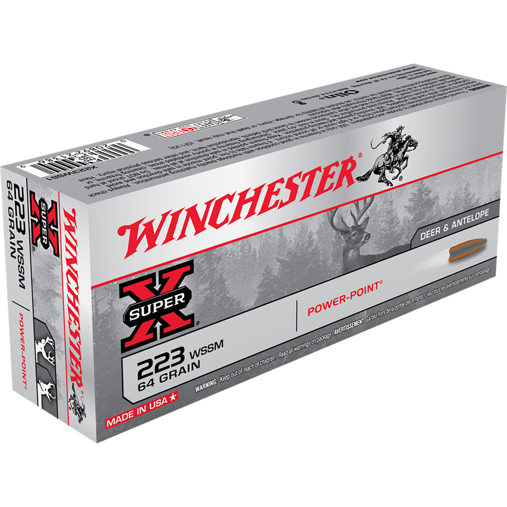 Winchester Super-X Rifle Ammo 223 WSSM 64 gr. Power-Point 20 rd