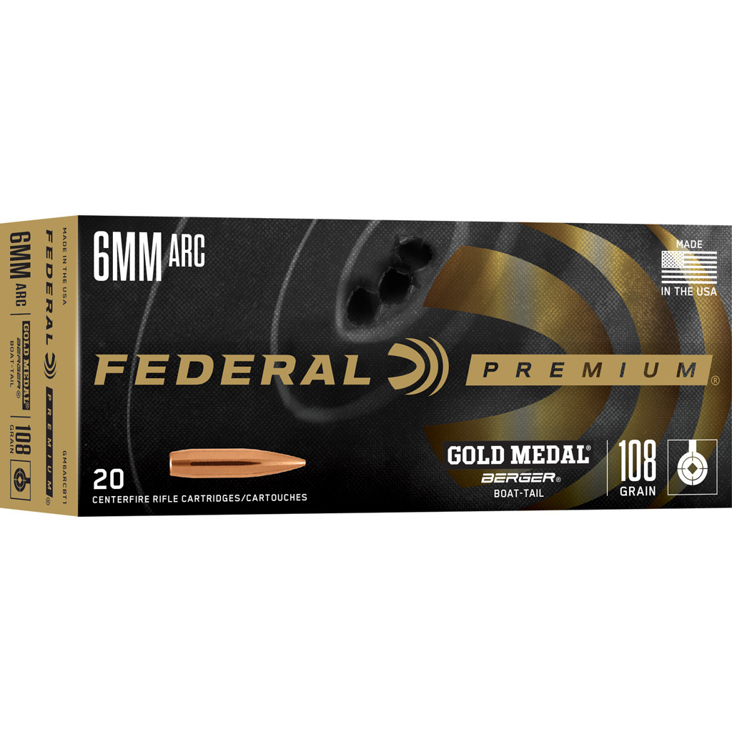 Federal Premium Gold Medal Rifle Ammo 6mm ARC 108 gr. Berger Boat