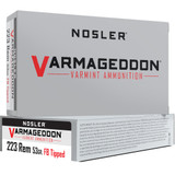 Nosler Varmageddon Rifle Ammunition 223 Rem. 53 gr. VG FBT 20 rd. Nosler Varmageddon Rifle Ammunition 223 Rem. 53 gr. VG FBT 20 rd.