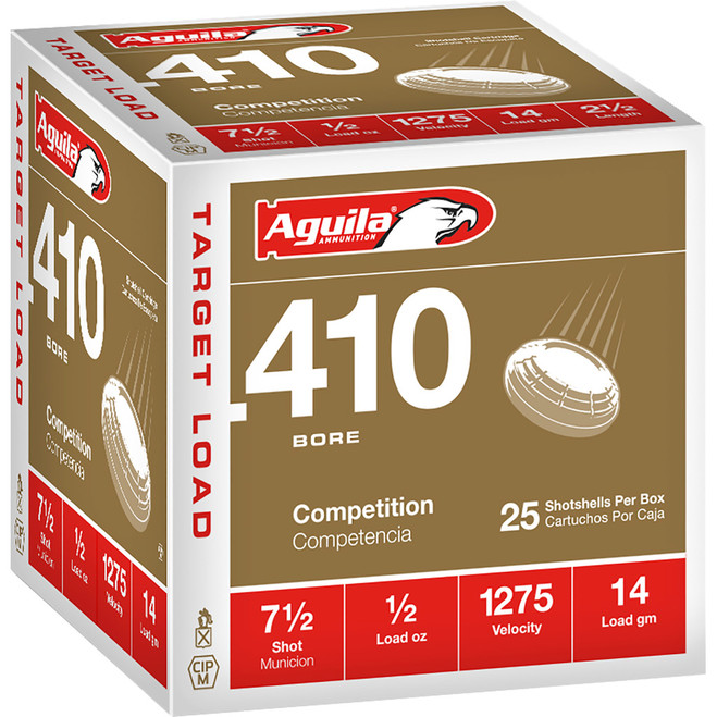 Aguila Target Shotgun Load 410 ga. 2.5 in. 1/2 oz. 7.5 Shot 25 rd. Aguila Target Shotgun Load 410 ga. 2.5 in. 1/2 oz. 7.5 Shot 25 rd.
