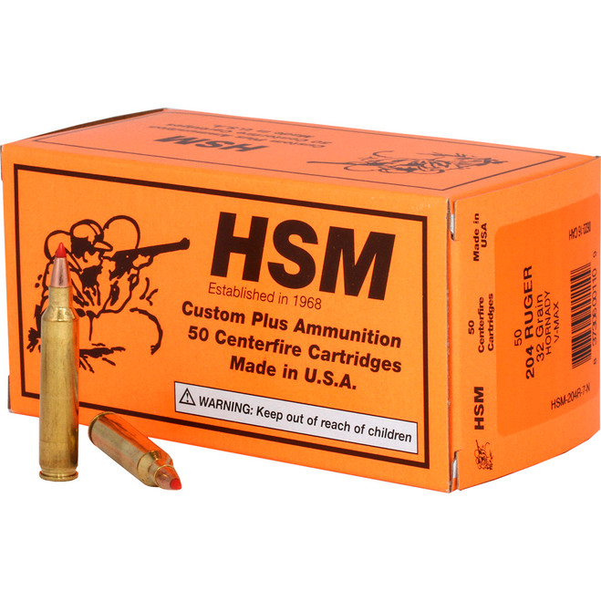HSM Varmint Rifle Ammunition 204 Ruger V-Max 32 gr. 50 rd. HSM Varmint Rifle Ammunition 204 Ruger V-Max 32 gr. 50 rd.