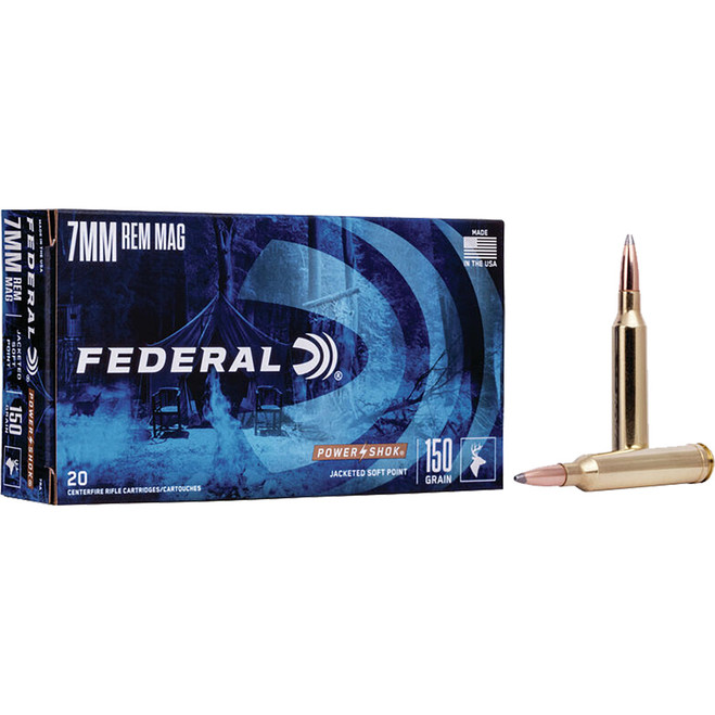 Federal Power-Shok Rifle Ammo 7mm Rem Mag 150 gr. Jacketed Soft Point 20 rd. Federal Power-Shok Rifle Ammo 7mm Rem Mag 150 gr. Jacketed Soft Point 20 rd.