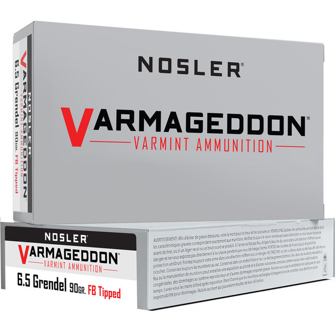 Nosler Varmageddon Rifle Ammunition 6.5mm Grandel 90 gr. VG FBT 20 rd. Nosler Varmageddon Rifle Ammunition 6.5mm Grandel 90 gr. VG FBT 20 rd.