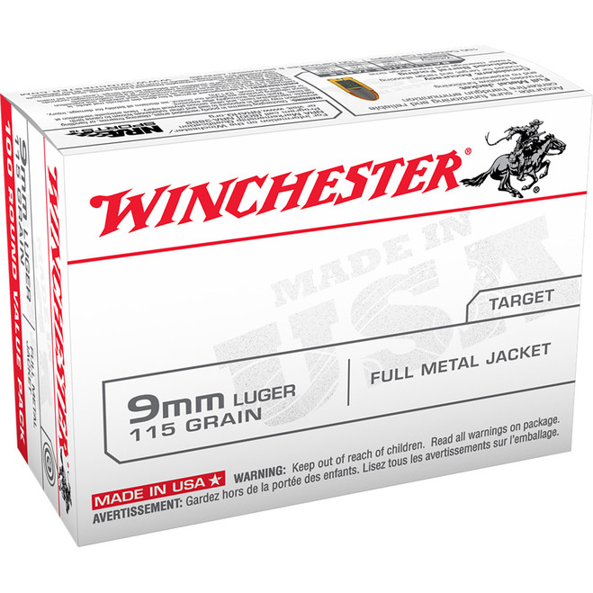 Winchester USA Pistol Ammo 9mm Luger 115 gr. FMJ 100 rd. Winchester USA Pistol Ammo 9mm Luger 115 gr. FMJ 100 rd.