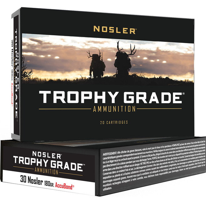 Nosler Trophy Grade Rifle Ammunition 30 Nosler 180 gr. AB SP 20 rd. Nosler Trophy Grade Rifle Ammunition 30 Nosler 180 gr. AB SP 20 rd.