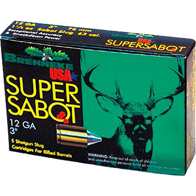 Brenneke Super Sabot Slugs 12 ga. 3 in. 1 1/8 oz. 5 rd. Brenneke Super Sabot Slugs 12 ga. 3 in. 1 1/8 oz. 5 rd.