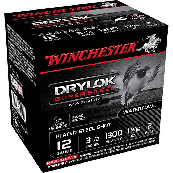 Winchester Drylok Magnum Plated Load 12 ga. 3.5 in. 1 9/16 oz. 2 Shot 25 rd. Winchester Drylok Magnum Plated Load 12 ga. 3.5 in. 1 9/16 oz. 2 Shot 25 rd.
