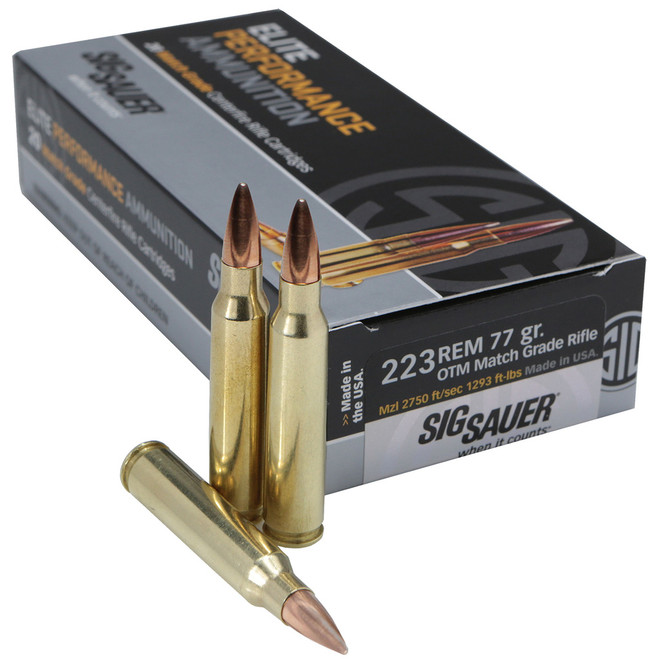 Sig Sauer Elite Match Grade Performance Rifle Ammo 223 Rem 77 gr. OTM 20 rd. Sig Sauer Elite Match Grade Performance Rifle Ammo 223 Rem 77 gr. OTM 20 rd.