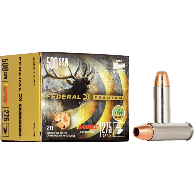 Federal Premium Pistol Ammo 500 S&W Mag. 275 gr. Barnes Expander 20 rd. Federal Premium Pistol Ammo 500 S&W Mag. 275 gr. Barnes Expander 20 rd.