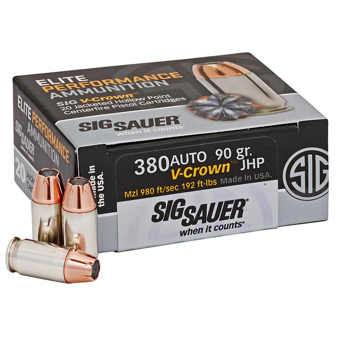 Sig Sauer Elite V-Crown Performance Pistol Ammo 380 ACP 95 gr. JHP 20 rd.