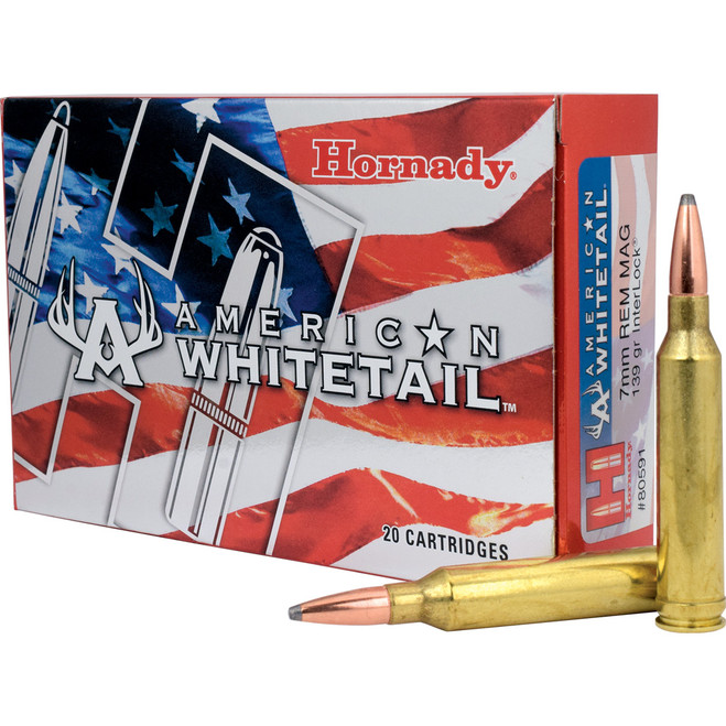 Hornady American Whitetail Rifle Ammo 7mm Rem Mag 139 gr. InterLock Spire Point 20 rd. Hornady American Whitetail Rifle Ammo 7mm Rem Mag 139 gr. InterLock Spire Point 20 rd.