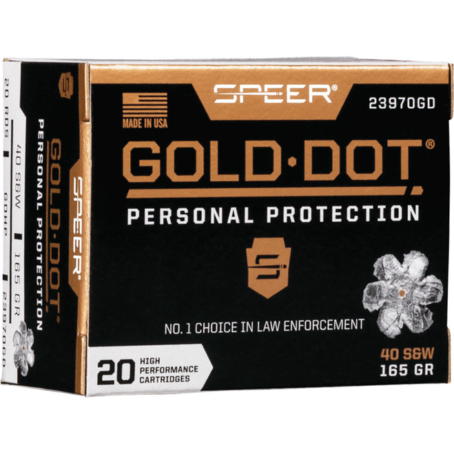 Speer Gold Dot Handgun Ammo 40 S&W 165 gr. HP 20 rd. Speer Gold Dot Handgun Ammo 40 S&W 165 gr. HP 20 rd.