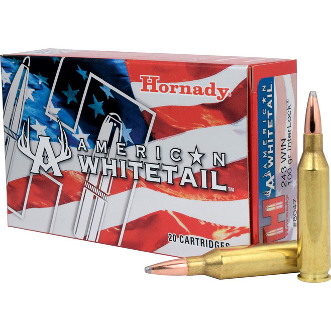 Hornady American Whitetail Rifle Ammo 243 Win 100 gr. InterLock BT Soft Point 20 rd. Hornady American Whitetail Rifle Ammo 243 Win 100 gr. InterLock BT Soft Point 20 rd.