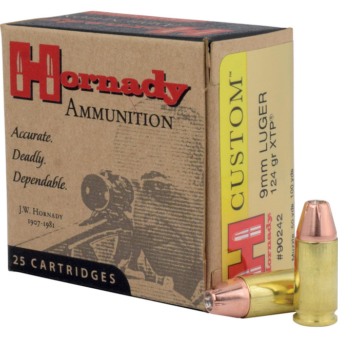 Hornady Custom Pistol Ammo 9mm Luger 124 gr. XTP Jacket Hollow Point 25 rd.